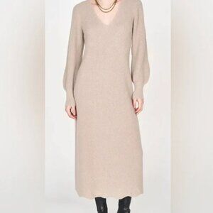 MIRTH Peru Women's Beige Alpaca Blend Knit Long Sleeve Sweater Dress Size S